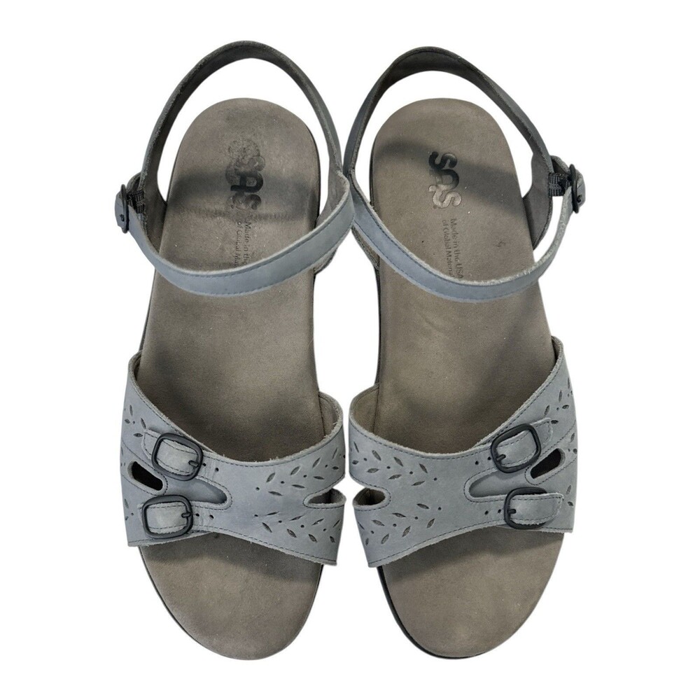 SAS Gray Nubuck Leather Slingback Comfort Sandals Womens 11W Adjustable USA